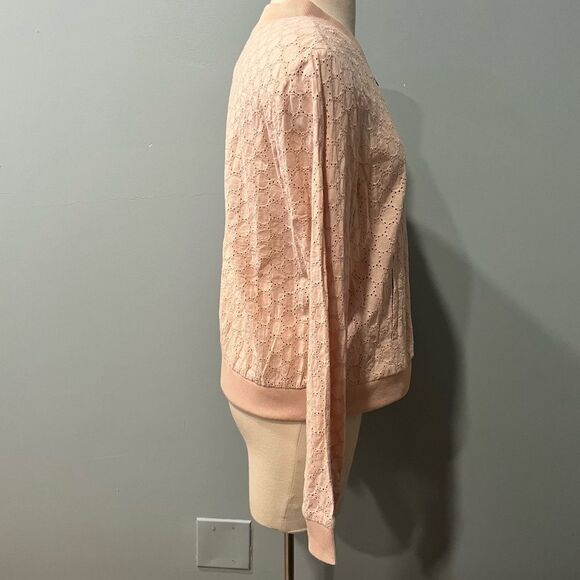Sanctuary Blush Cameo Pink 100% Cotton Eyelet Bomber Lightweight Jacket Large - Picture 5 of 9